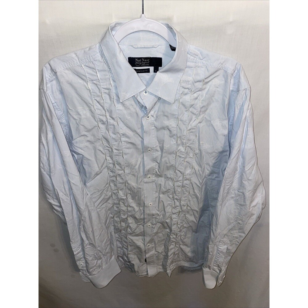 Nat Nast Luxury Originals Men’s Dress Shirt Size Large Light Blue Striped Party